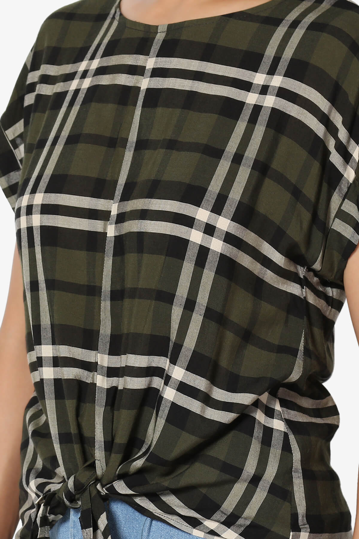 Callie Plaid Button Back Tie Front Top OLIVE_5