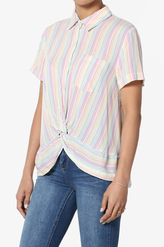 Rainbow Stripe Button Front Blouse WHITE_3