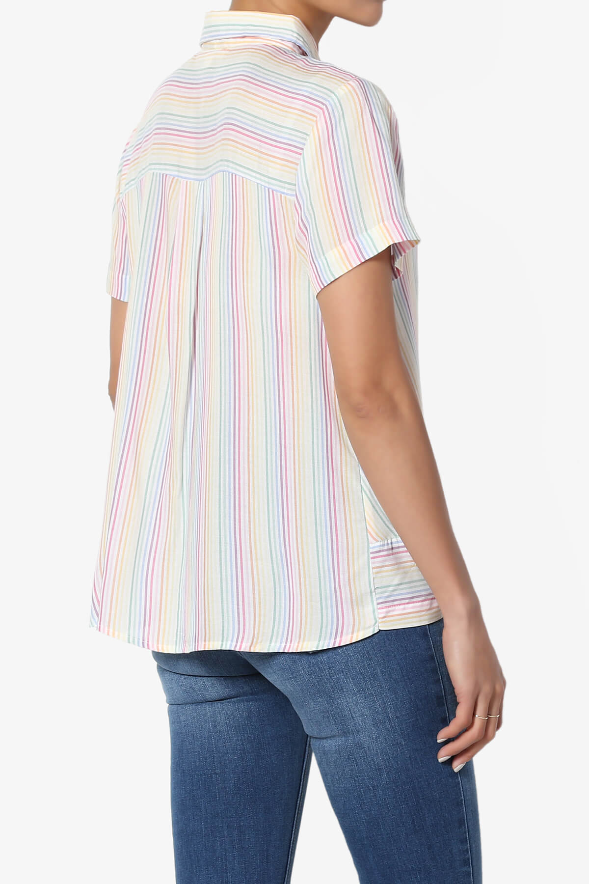 Rainbow Stripe Button Front Blouse WHITE_4