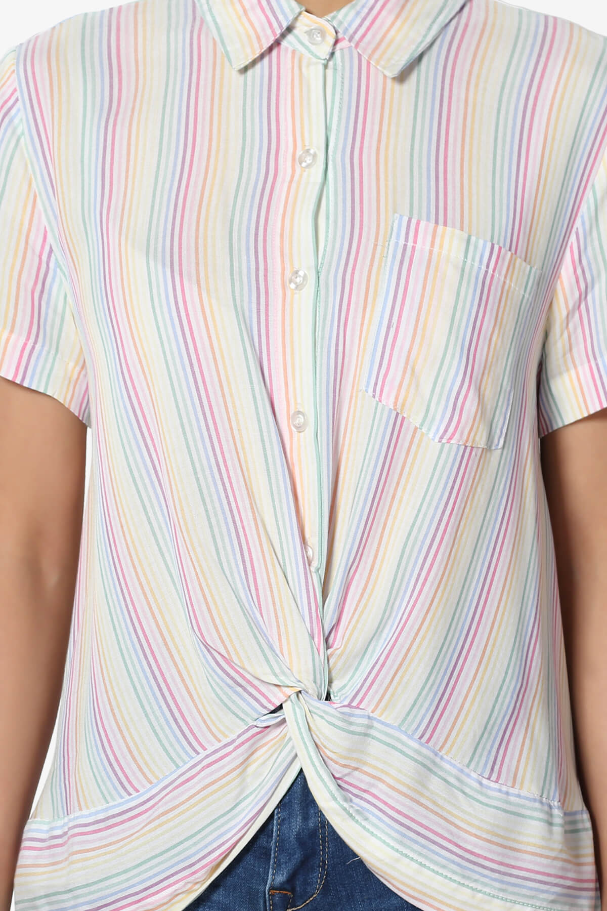 Rainbow Stripe Button Front Blouse WHITE_5