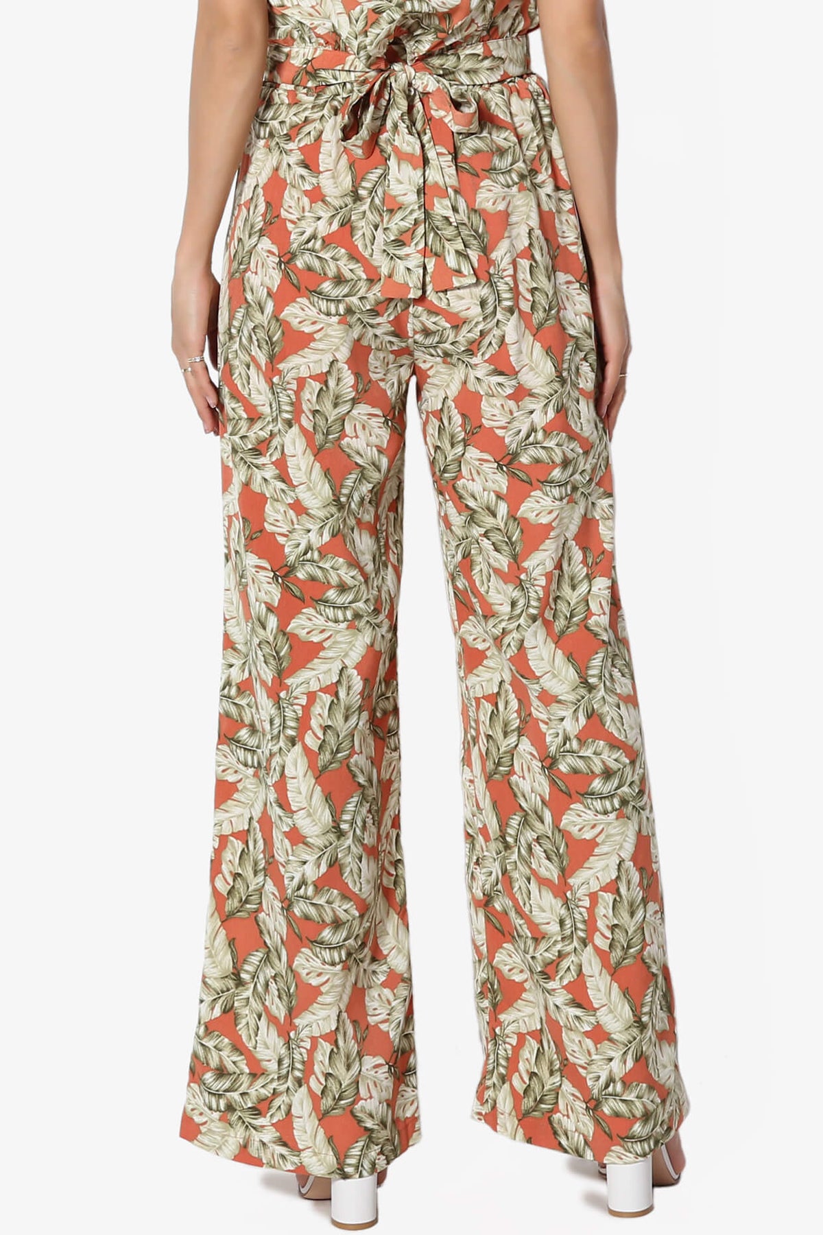 Load image into Gallery viewer, Demetra Leaf Print Bow Belted Pants RUST_2

