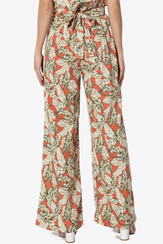 Load image into Gallery viewer, Demetra Leaf Print Bow Belted Pants RUST_2
