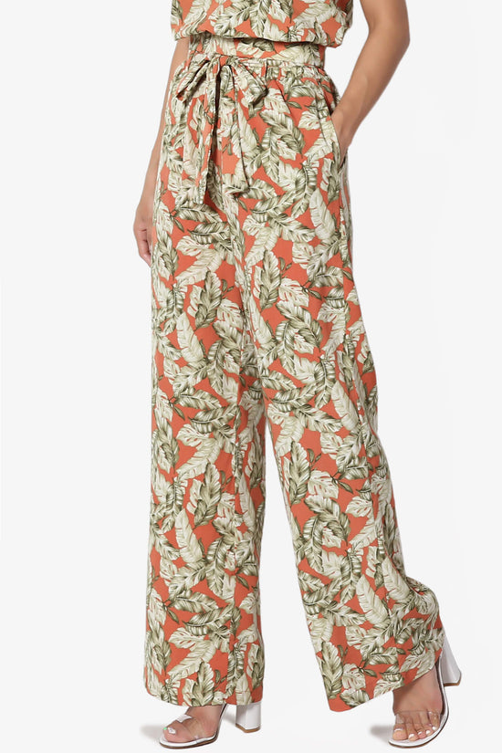 Load image into Gallery viewer, Demetra Leaf Print Bow Belted Pants RUST_3
