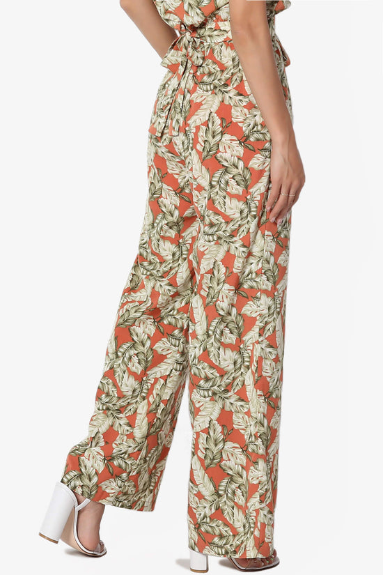 Load image into Gallery viewer, Demetra Leaf Print Bow Belted Pants RUST_4
