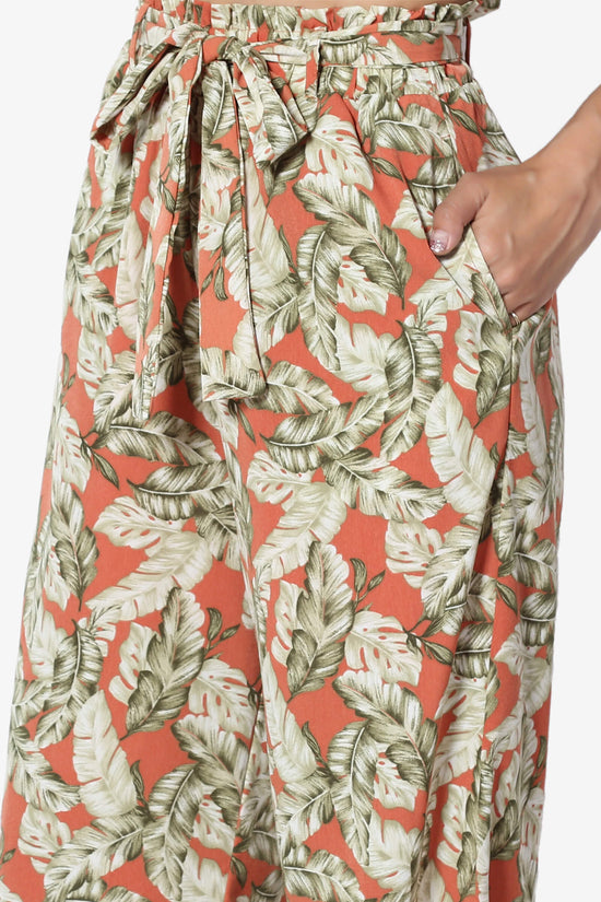 Load image into Gallery viewer, Demetra Leaf Print Bow Belted Pants RUST_5

