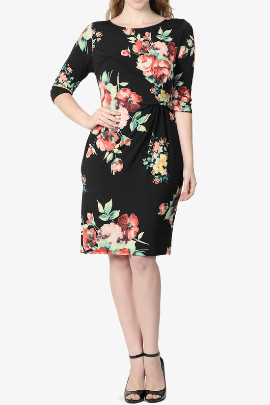 Load image into Gallery viewer, Amethyst Floral Print Stretch Sheath Dress BLACK_6

