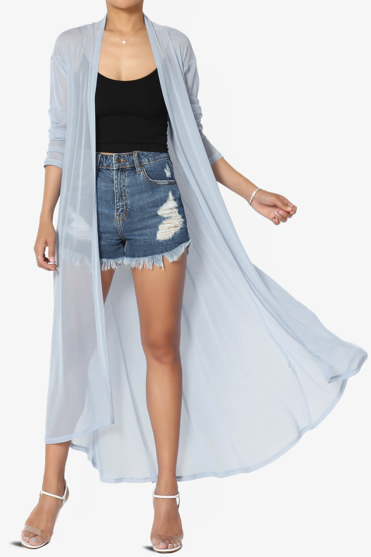 Load image into Gallery viewer, Moxxi Sheer Mesh Open Cardigan Duster ASH BLUE_1
