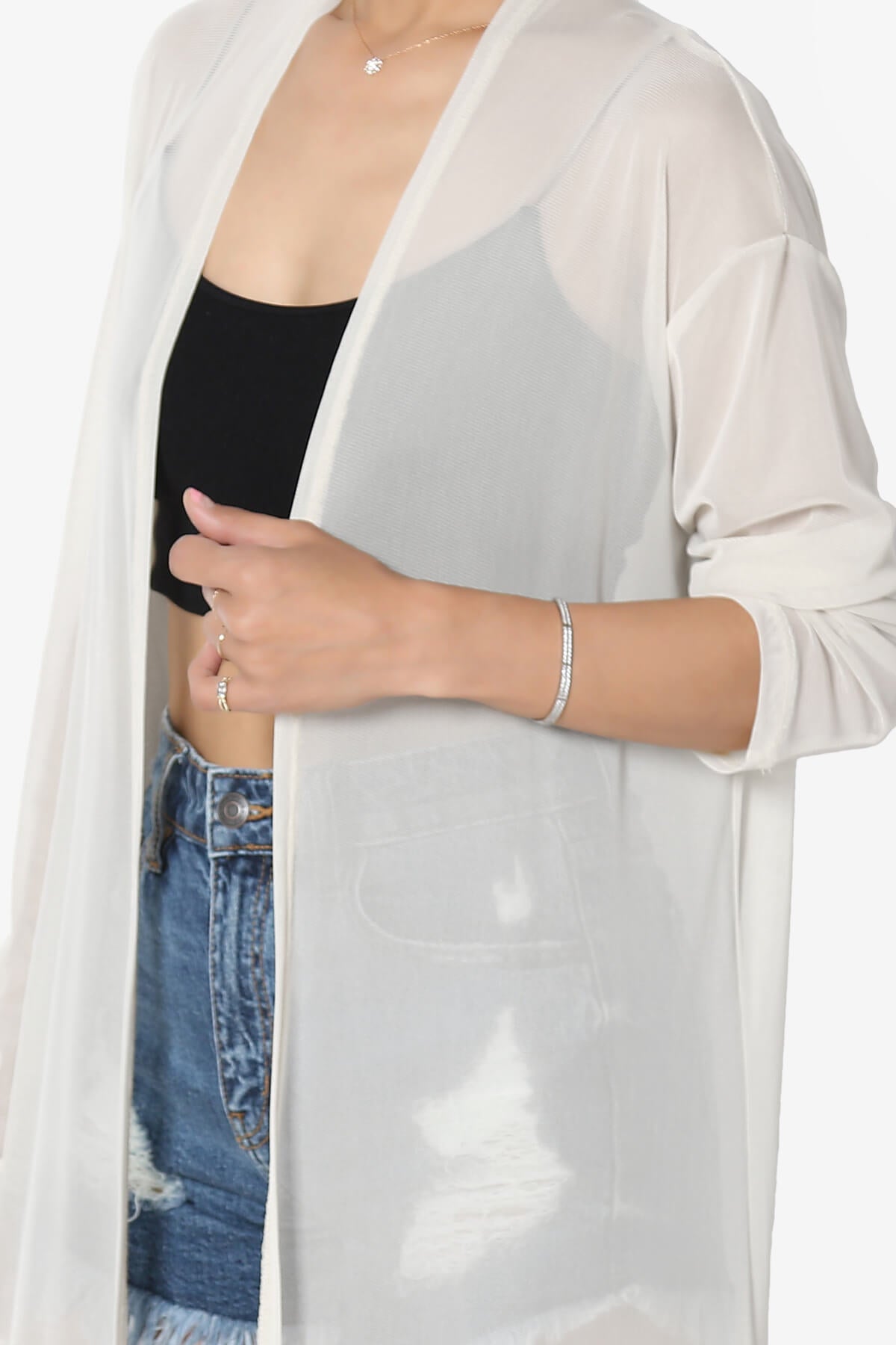 Load image into Gallery viewer, Moxxi Sheer Mesh Open Cardigan Duster BONE_5
