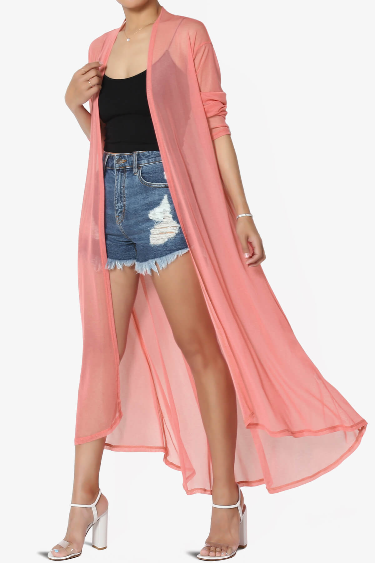 Moxxi Sheer Mesh Open Cardigan Duster CORAL_3
