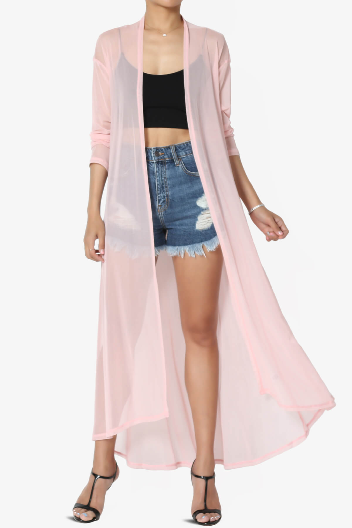 Load image into Gallery viewer, Moxxi Sheer Mesh Open Cardigan Duster DUSTY PINK_1
