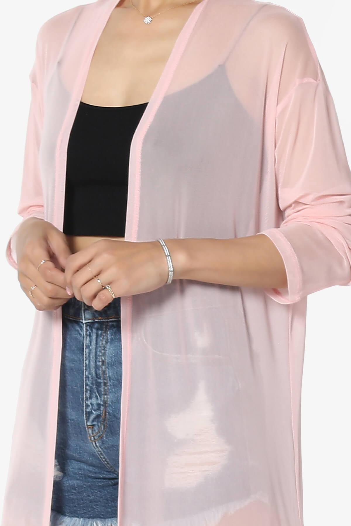 Load image into Gallery viewer, Moxxi Sheer Mesh Open Cardigan Duster DUSTY PINK_5
