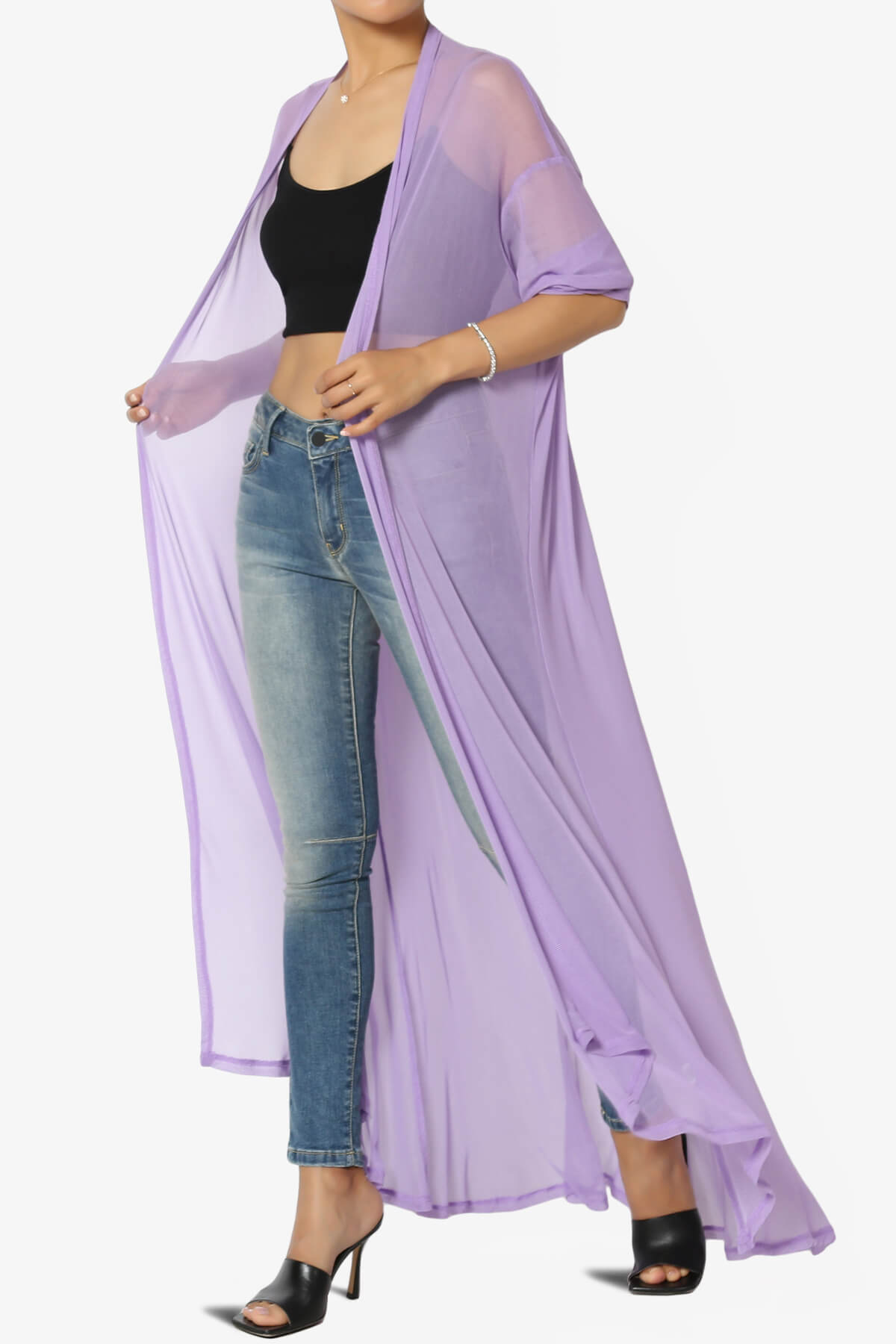 Load image into Gallery viewer, Moxxi Sheer Mesh Open Cardigan Duster LAVENDER_1
