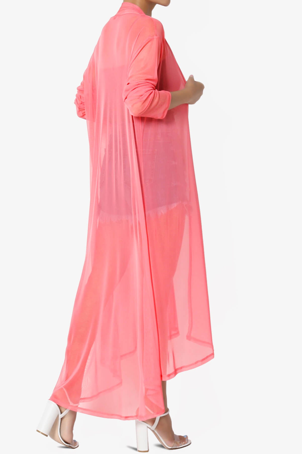 Moxxi Sheer Mesh Open Cardigan Duster NEON CORAL PINK_4