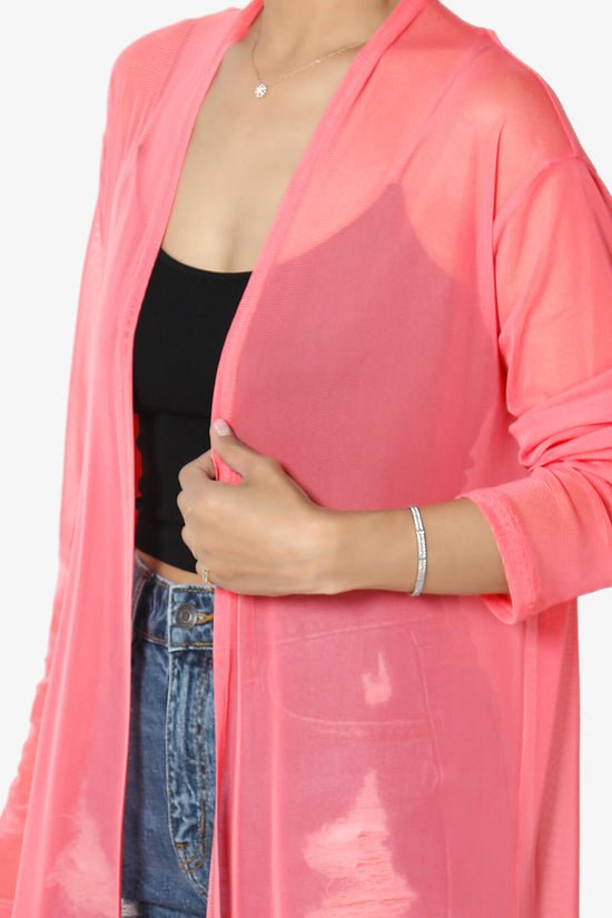 Moxxi Sheer Mesh Open Cardigan Duster NEON CORAL PINK_5
