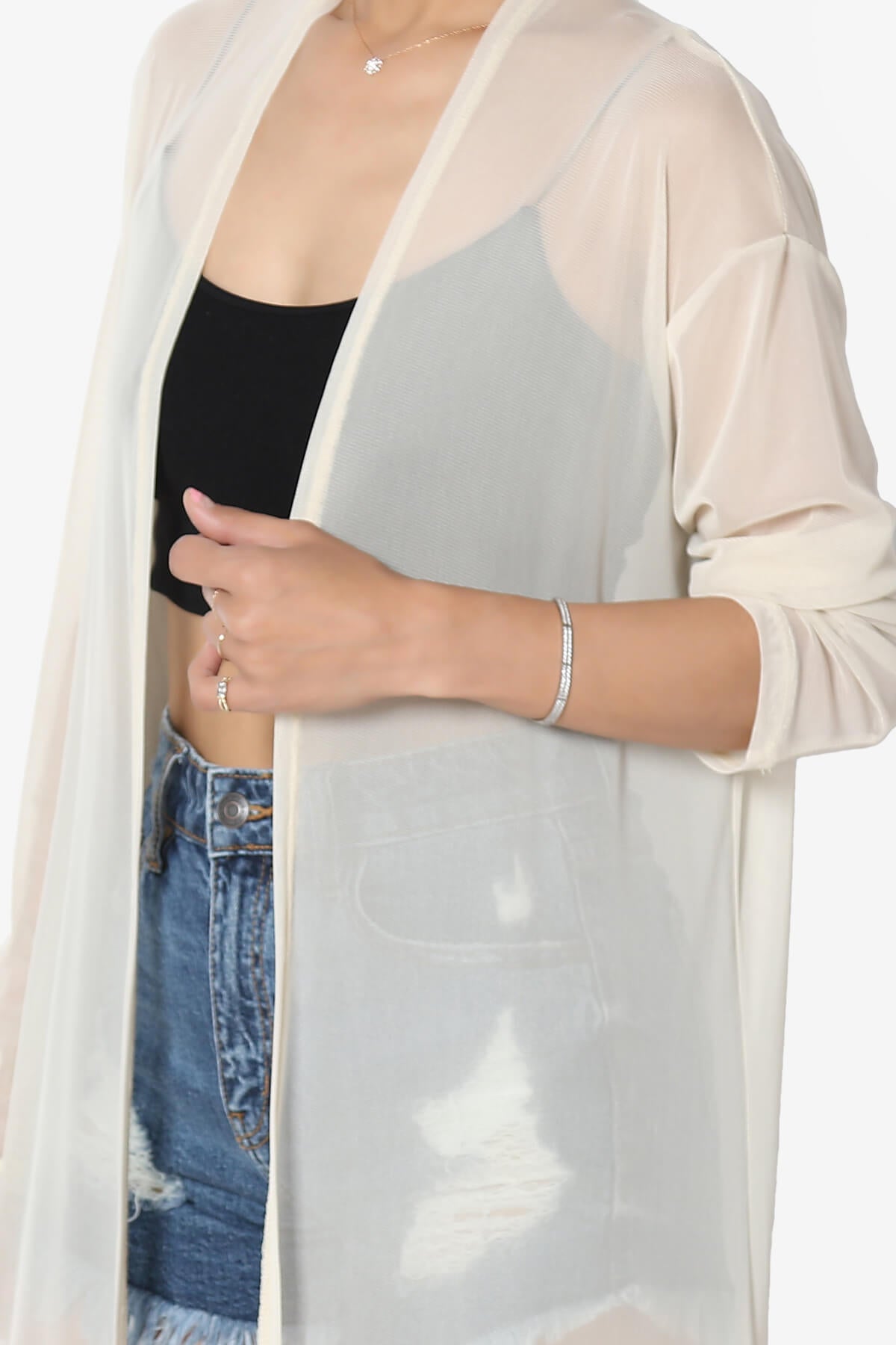 Moxxi Sheer Mesh Open Cardigan Duster TAUPE_5