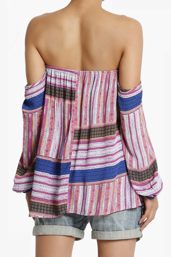 Load image into Gallery viewer, Bali Border Print Off Shoulder Blouse PURPLE_2

