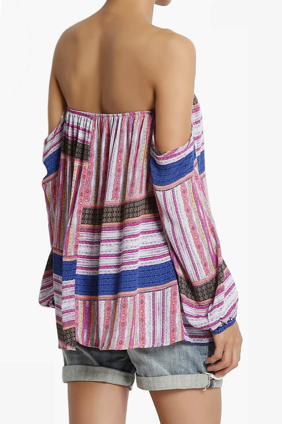 Load image into Gallery viewer, Bali Border Print Off Shoulder Blouse PURPLE_4
