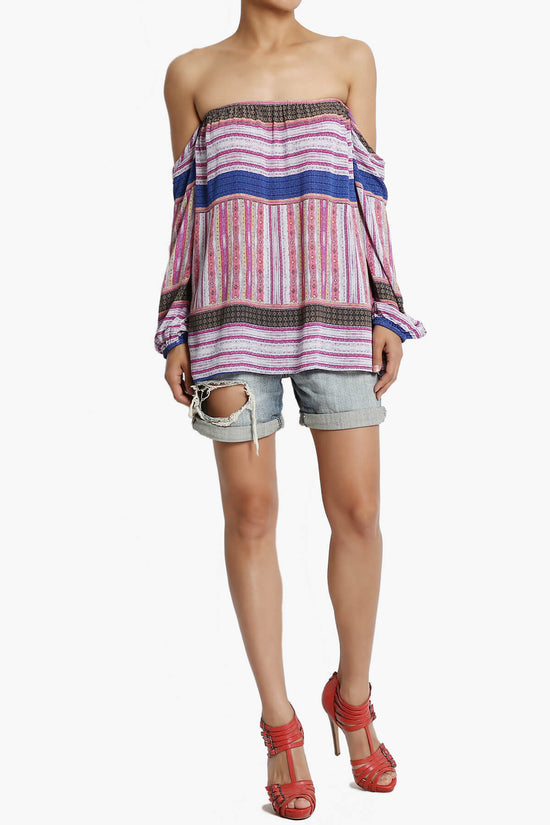 Load image into Gallery viewer, Bali Border Print Off Shoulder Blouse PURPLE_6
