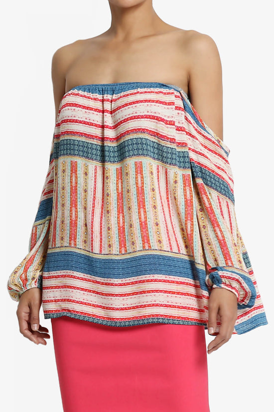 Load image into Gallery viewer, Bali Border Print Off Shoulder Blouse RED_1
