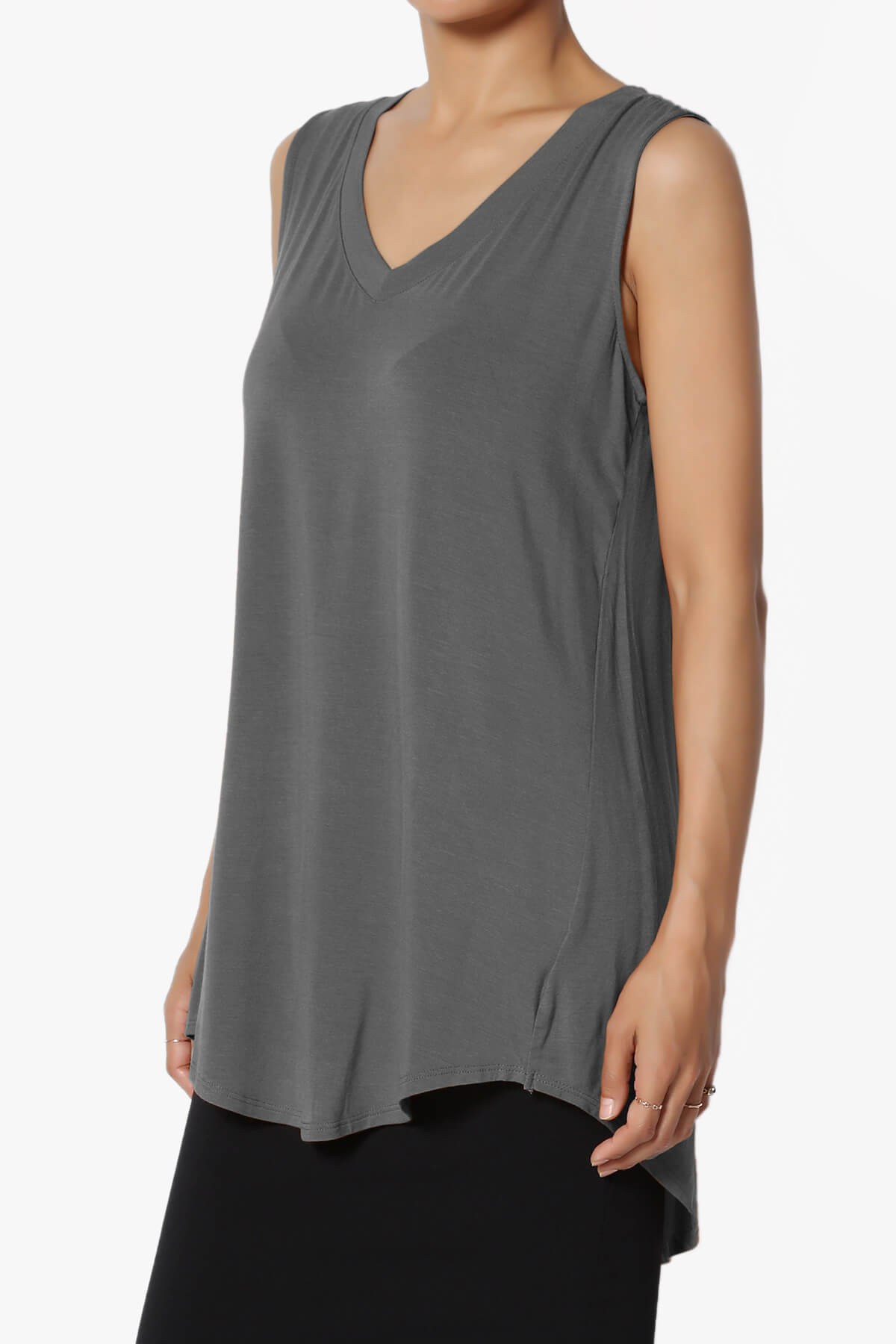 Load image into Gallery viewer, Myles Sleeveless V-Neck Luxe Jersey Top ASH GREY_3
