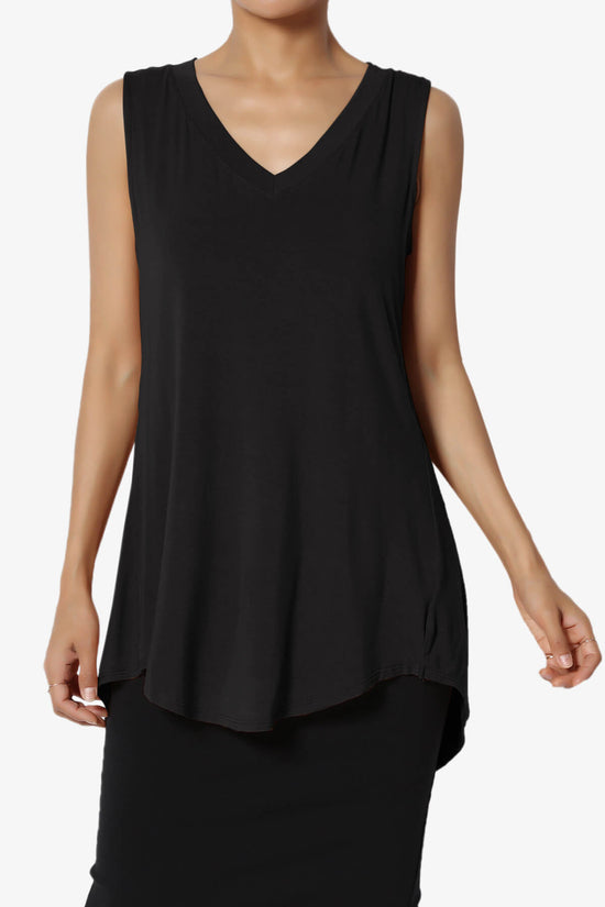 Load image into Gallery viewer, Myles Sleeveless V-Neck Luxe Jersey Top BLACK_1
