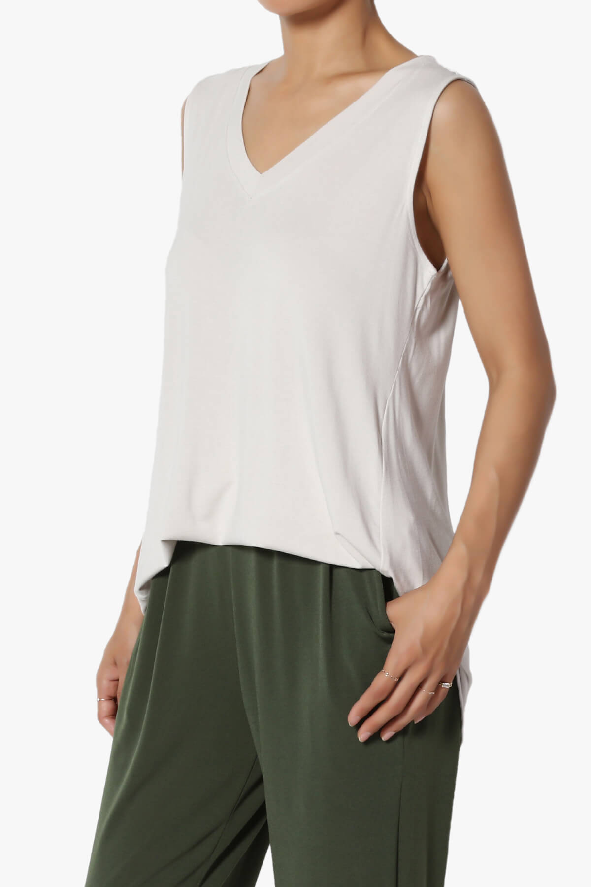 Load image into Gallery viewer, Myles Sleeveless V-Neck Luxe Jersey Top BONE_3
