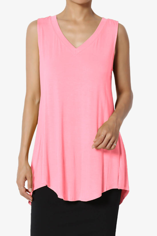 Myles Sleeveless V-Neck Luxe Jersey Top BRIGHT PINK_1