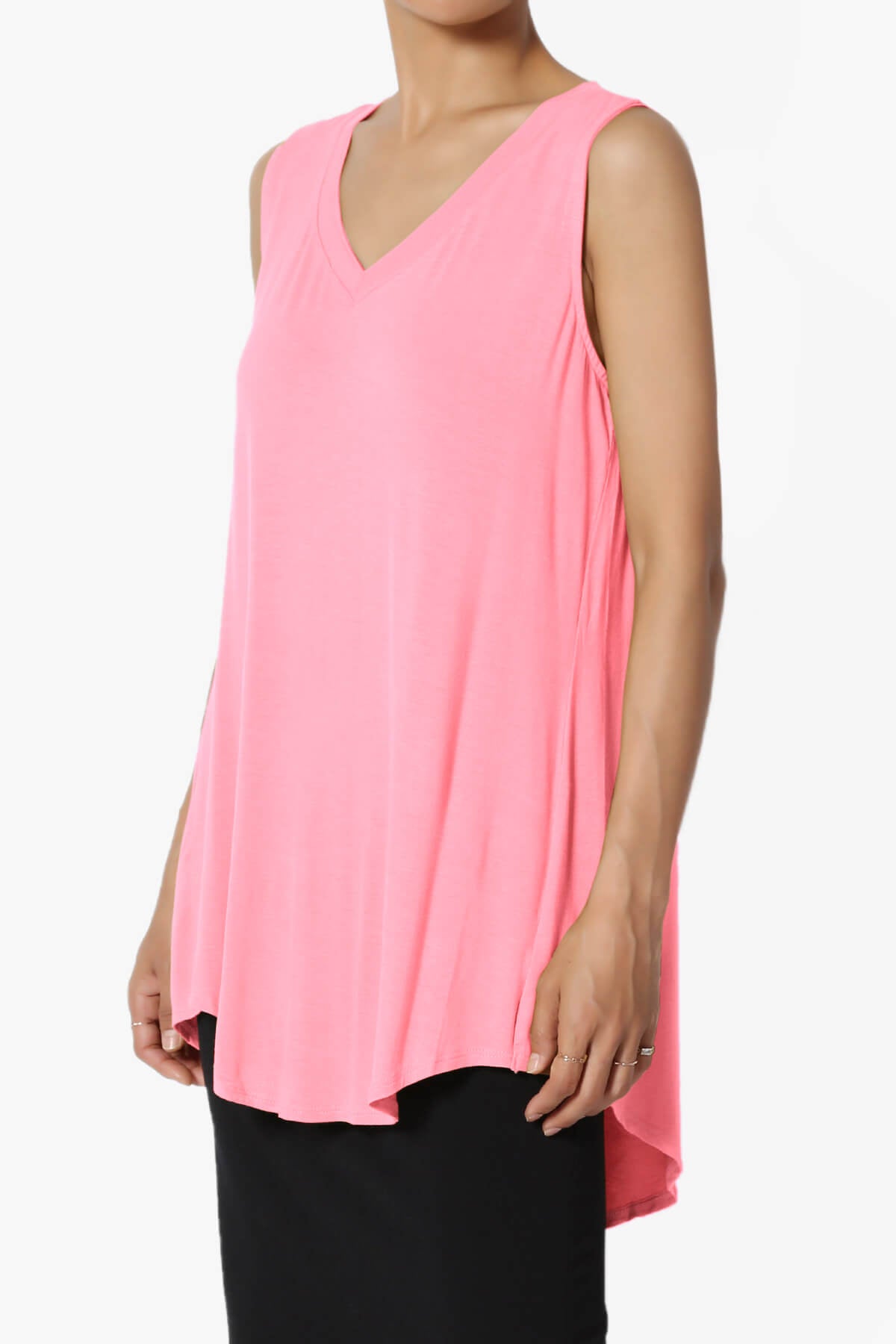 Myles Sleeveless V-Neck Luxe Jersey Top BRIGHT PINK_3