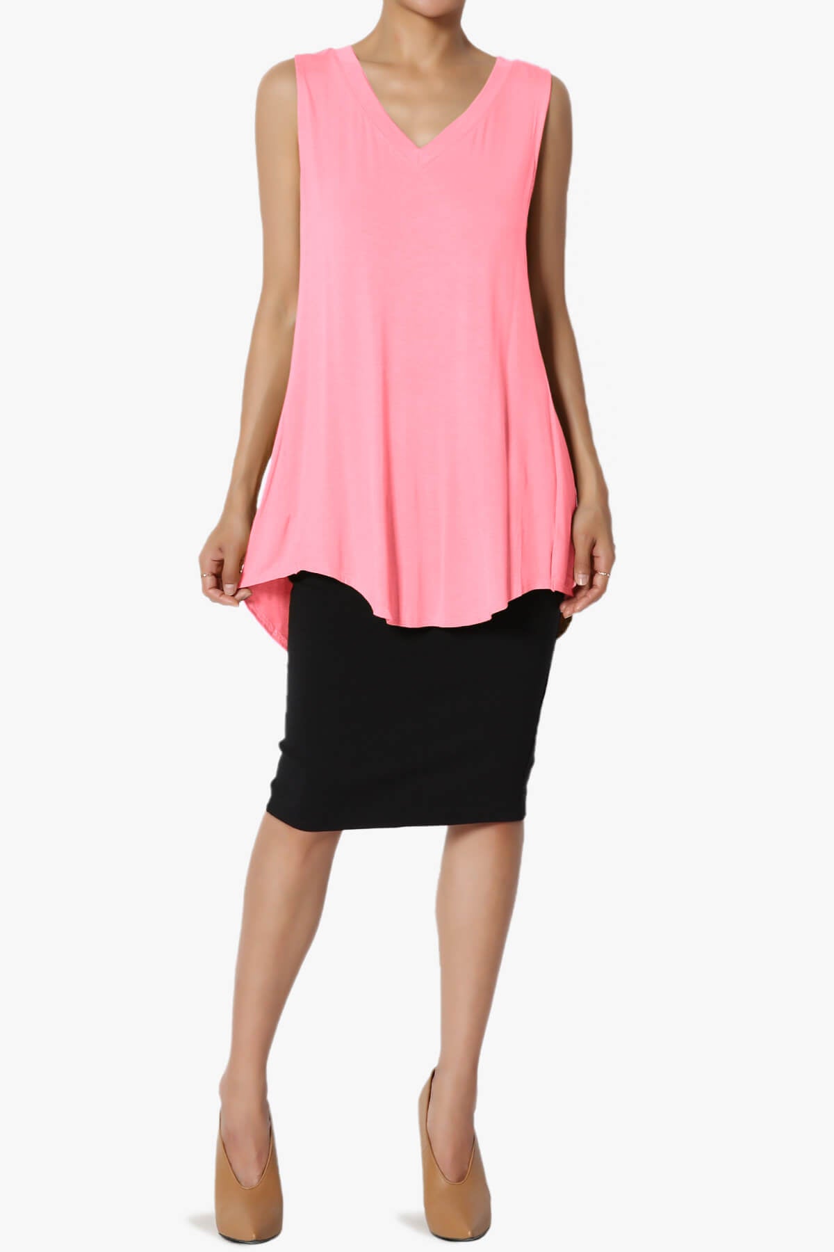 Myles Sleeveless V-Neck Luxe Jersey Top BRIGHT PINK_6