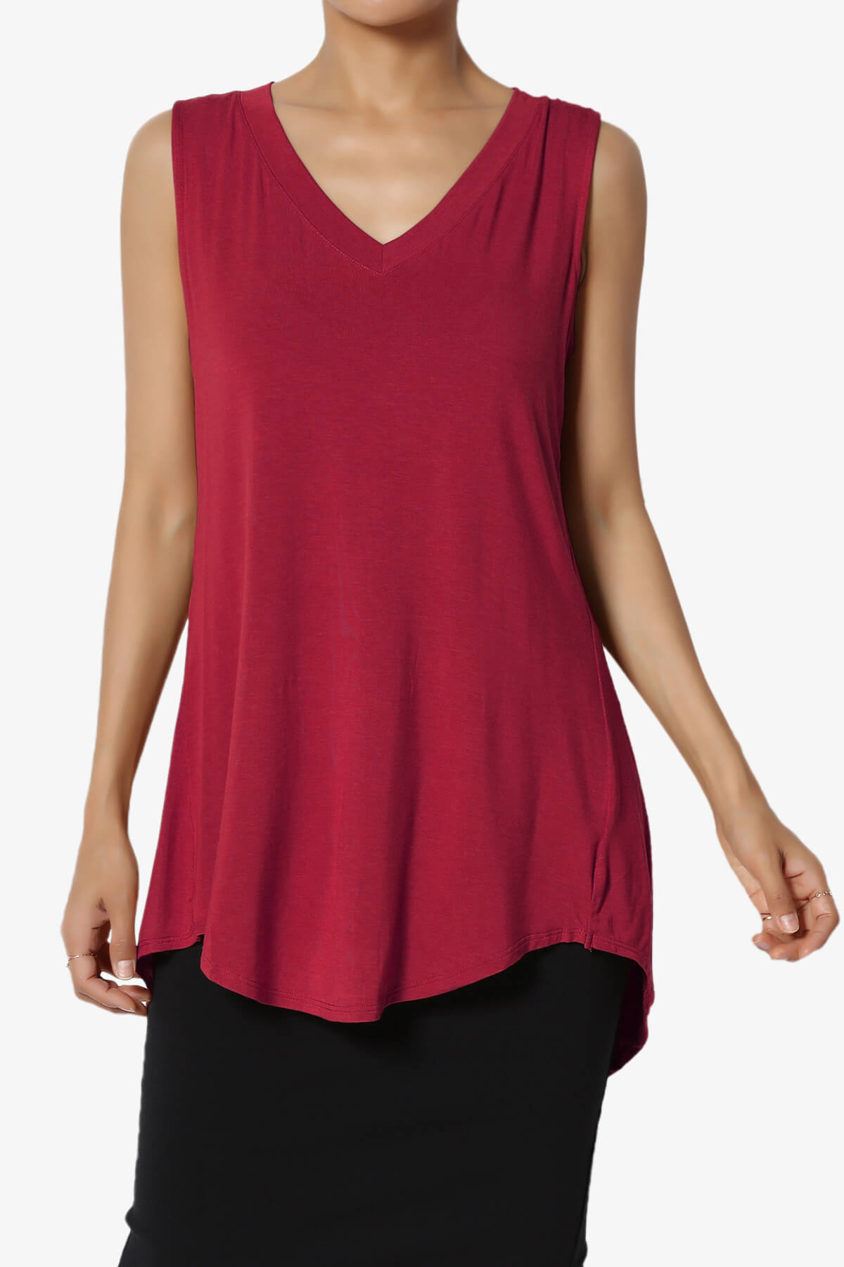 Load image into Gallery viewer, Myles Sleeveless V-Neck Luxe Jersey Top BURGUNDY_1
