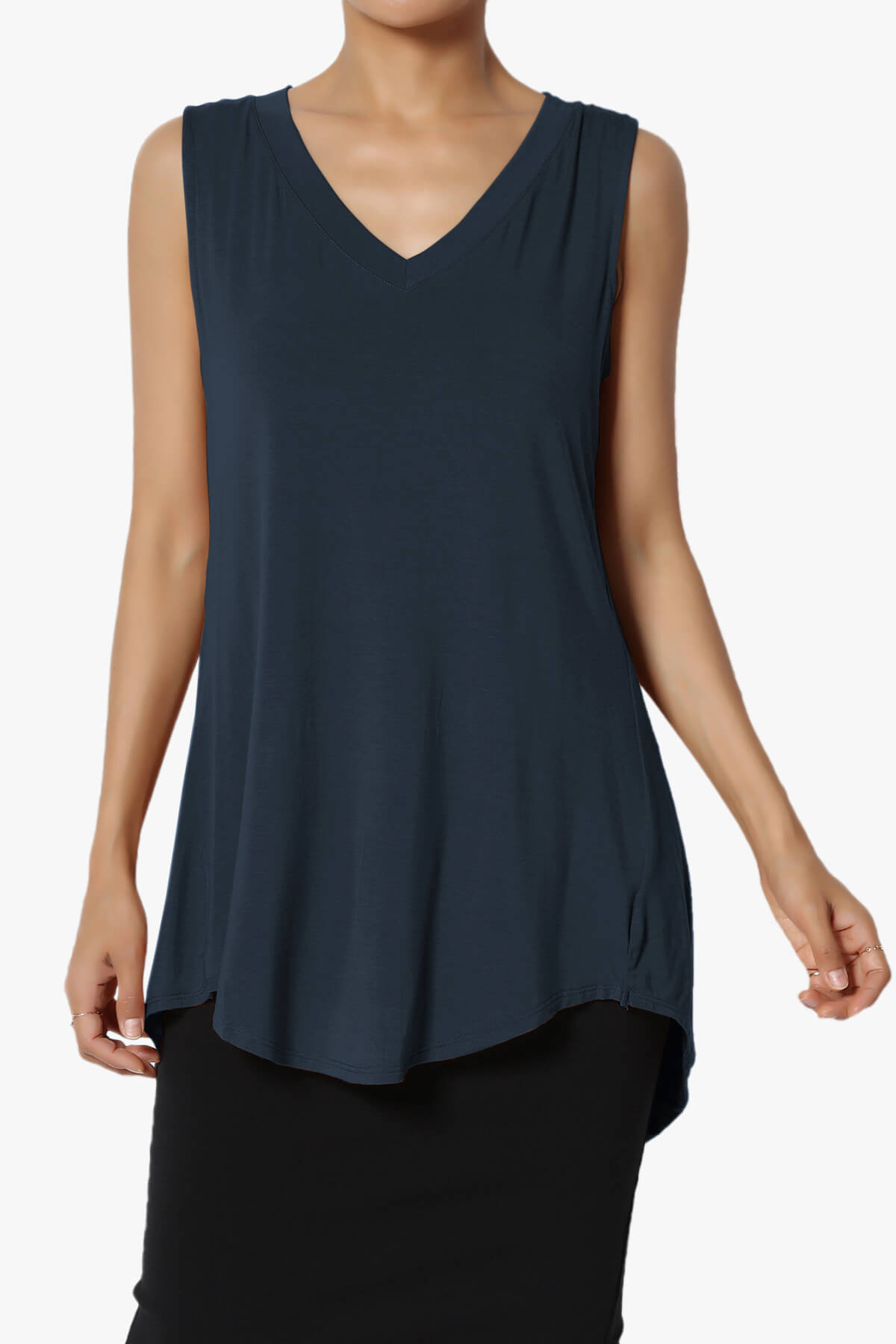 Load image into Gallery viewer, Myles Sleeveless V-Neck Luxe Jersey Top DARK NAVY_1
