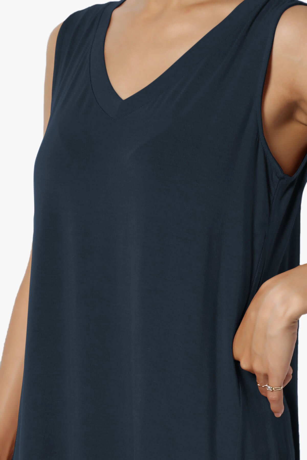 Load image into Gallery viewer, Myles Sleeveless V-Neck Luxe Jersey Top DARK NAVY_5
