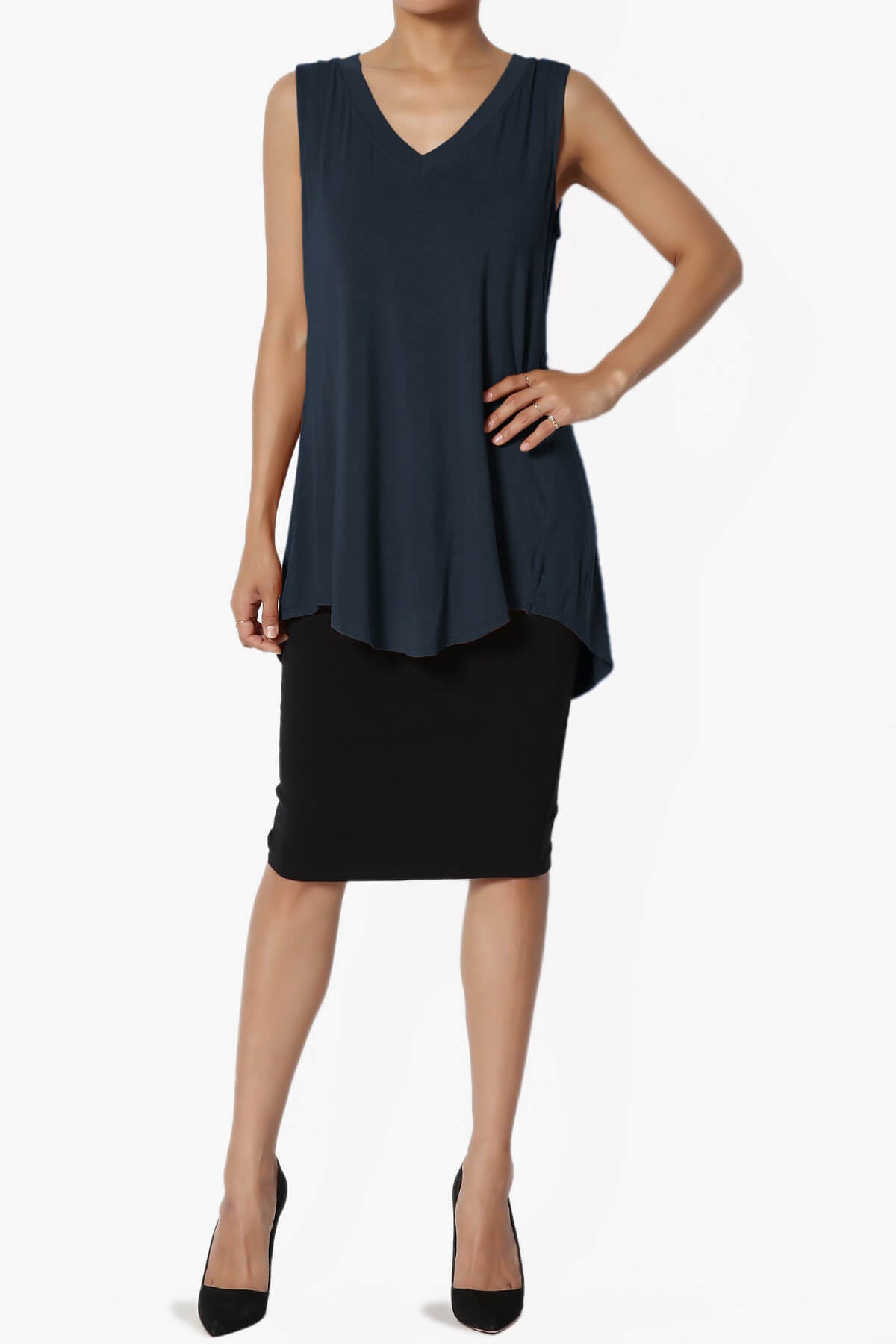 Load image into Gallery viewer, Myles Sleeveless V-Neck Luxe Jersey Top DARK NAVY_6
