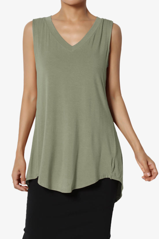 Myles Sleeveless V-Neck Luxe Jersey Top DUSTY OLIVE_1