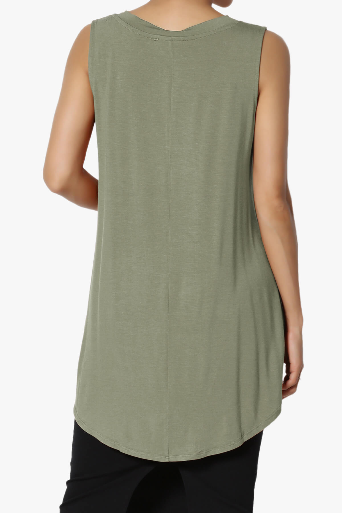Myles Sleeveless V-Neck Luxe Jersey Top DUSTY OLIVE_2