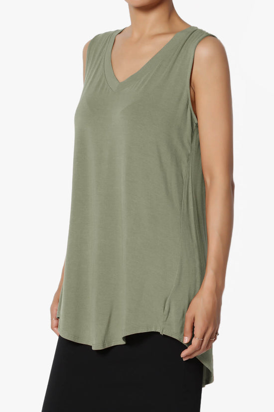 Myles Sleeveless V-Neck Luxe Jersey Top DUSTY OLIVE_3