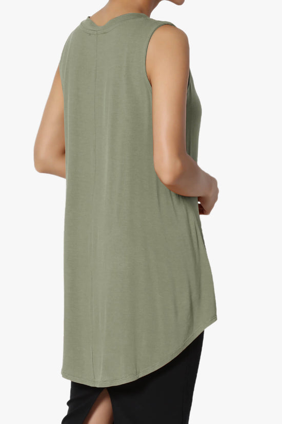 Myles Sleeveless V-Neck Luxe Jersey Top DUSTY OLIVE_4