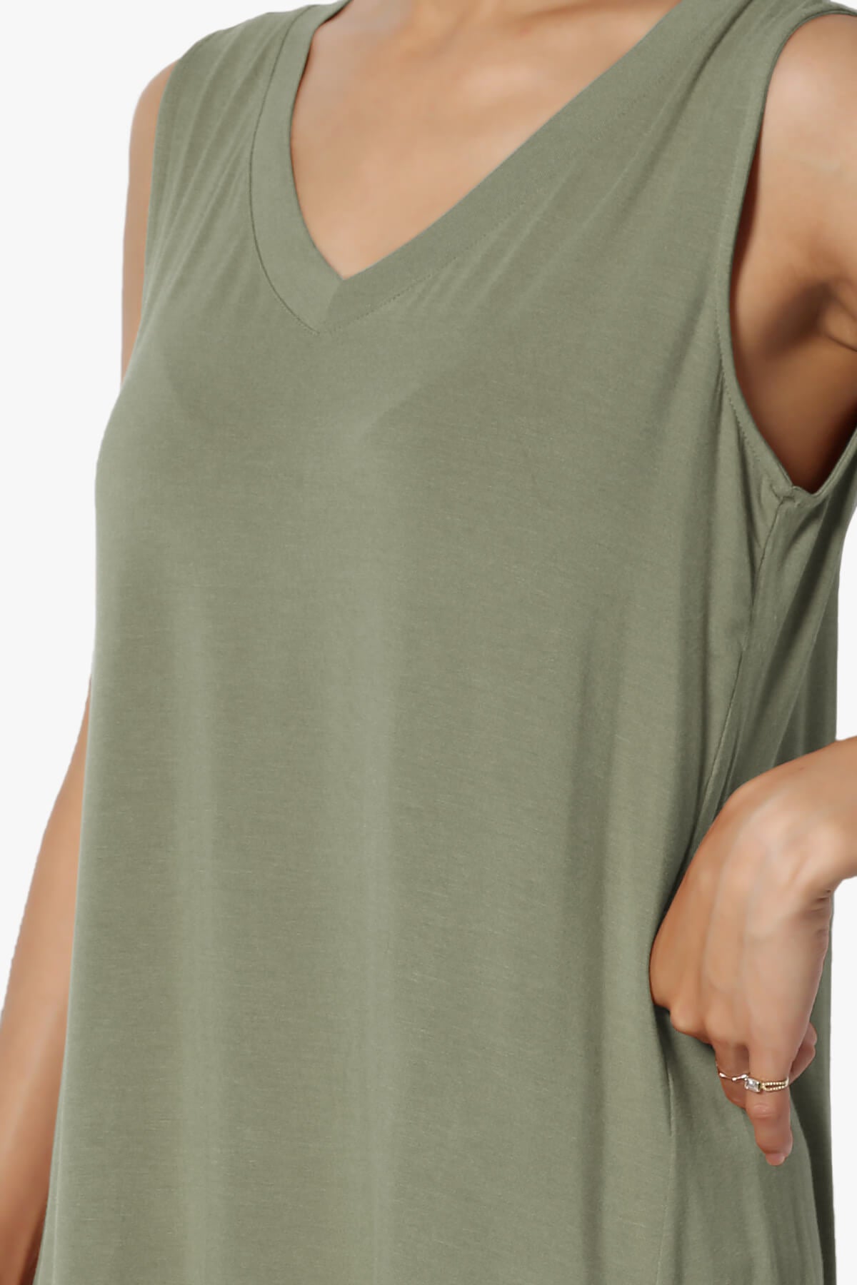 Myles Sleeveless V-Neck Luxe Jersey Top DUSTY OLIVE_5