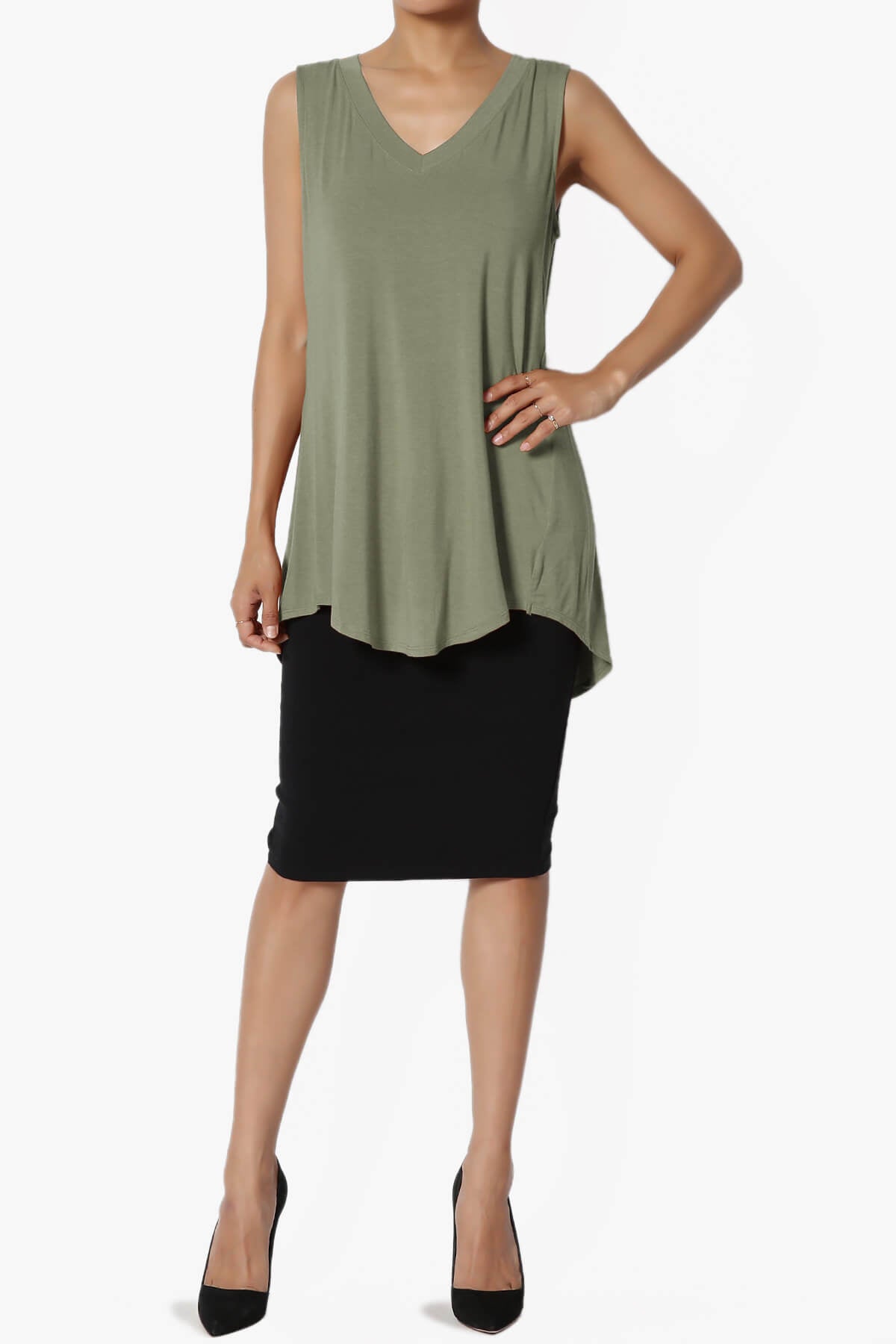 Myles Sleeveless V-Neck Luxe Jersey Top DUSTY OLIVE_6