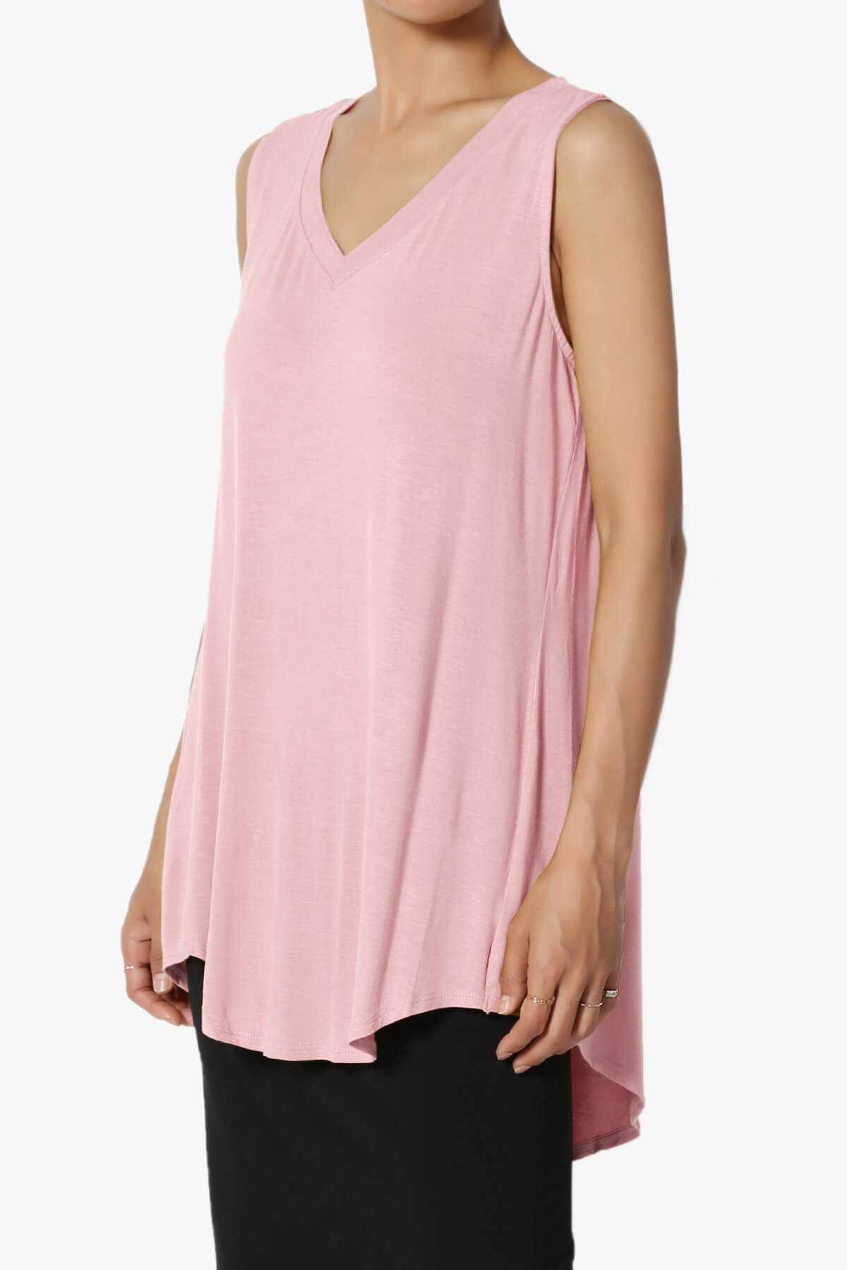 Myles Sleeveless V-Neck Luxe Jersey Top DUSTY PINK_3