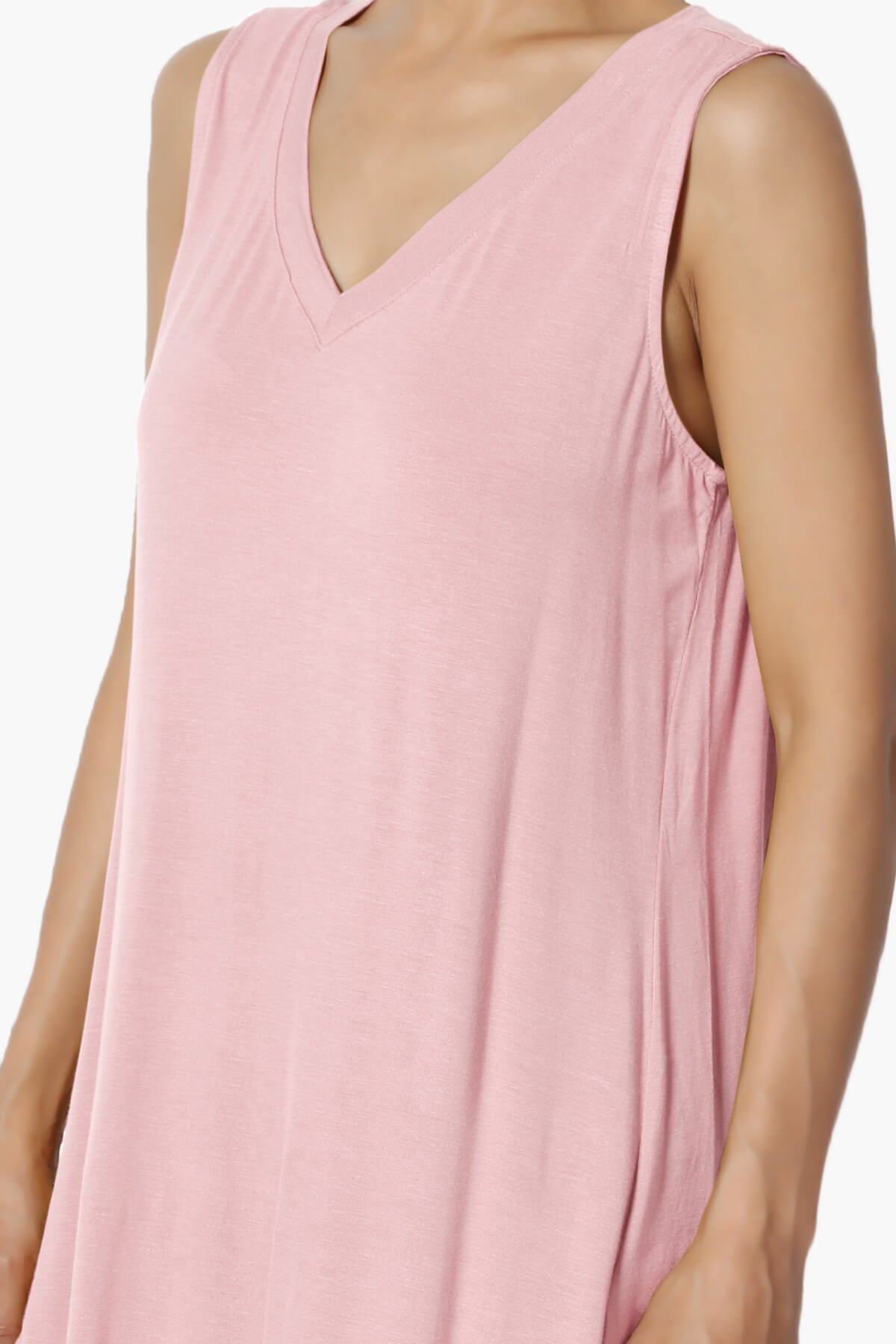Myles Sleeveless V-Neck Luxe Jersey Top DUSTY PINK_5