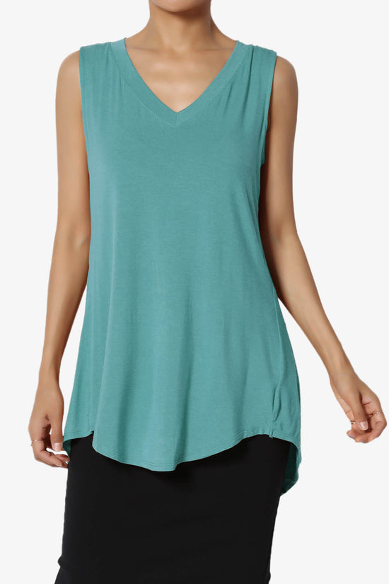 Myles Sleeveless V-Neck Luxe Jersey Top DUSTY TEAL_1