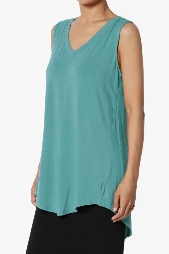 Myles Sleeveless V-Neck Luxe Jersey Top DUSTY TEAL_3