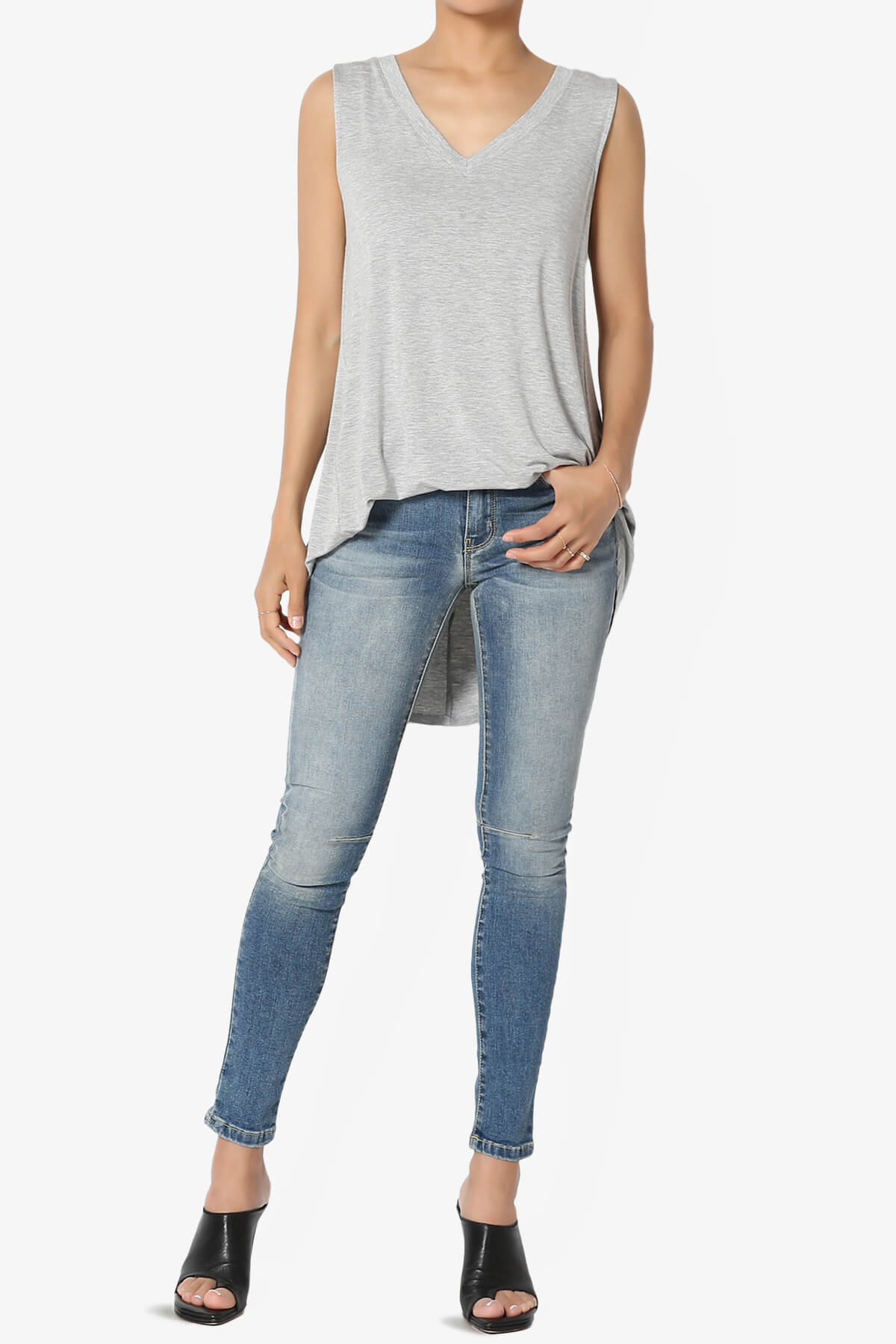 Load image into Gallery viewer, Myles Sleeveless V-Neck Luxe Jersey Top HEATHER GREY_6
