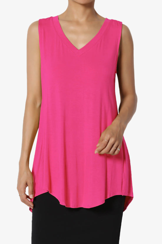 Myles Sleeveless V-Neck Luxe Jersey Top HOT PINK_1