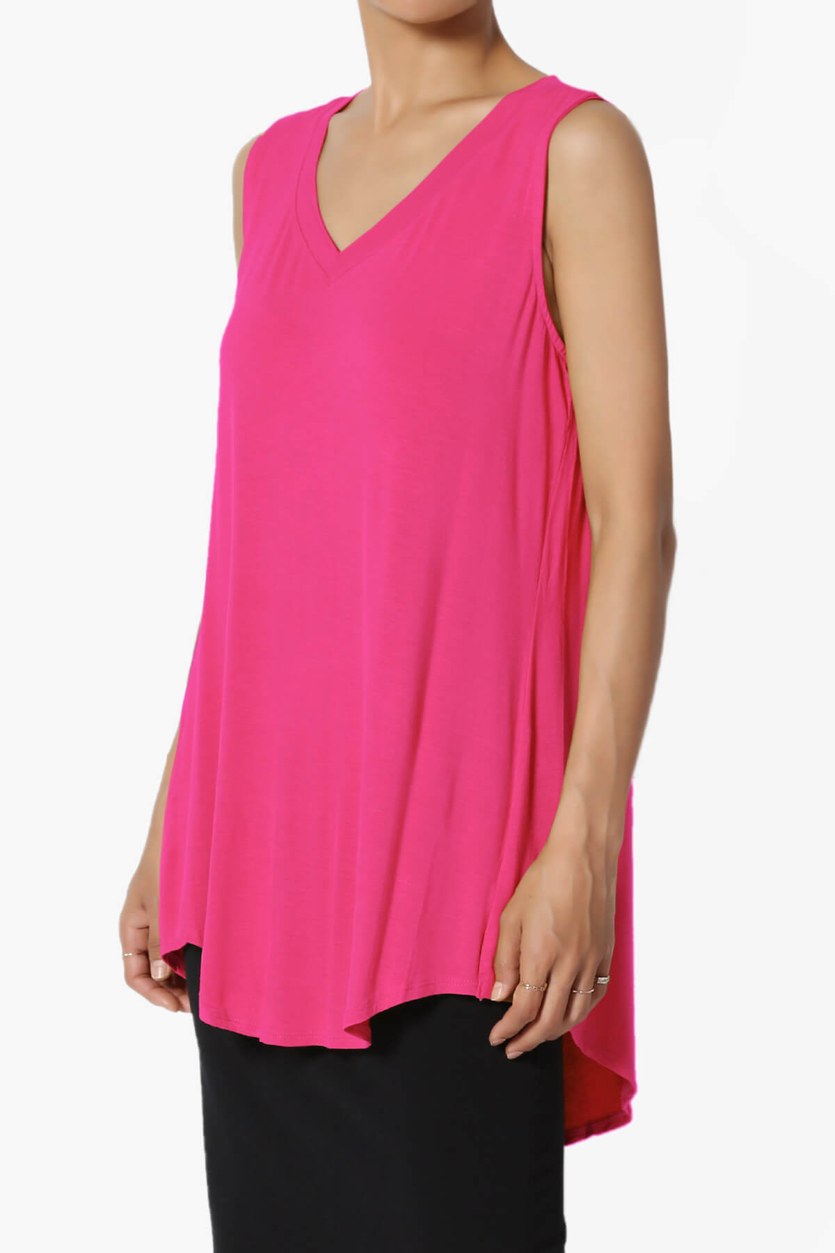 Myles Sleeveless V-Neck Luxe Jersey Top HOT PINK_3
