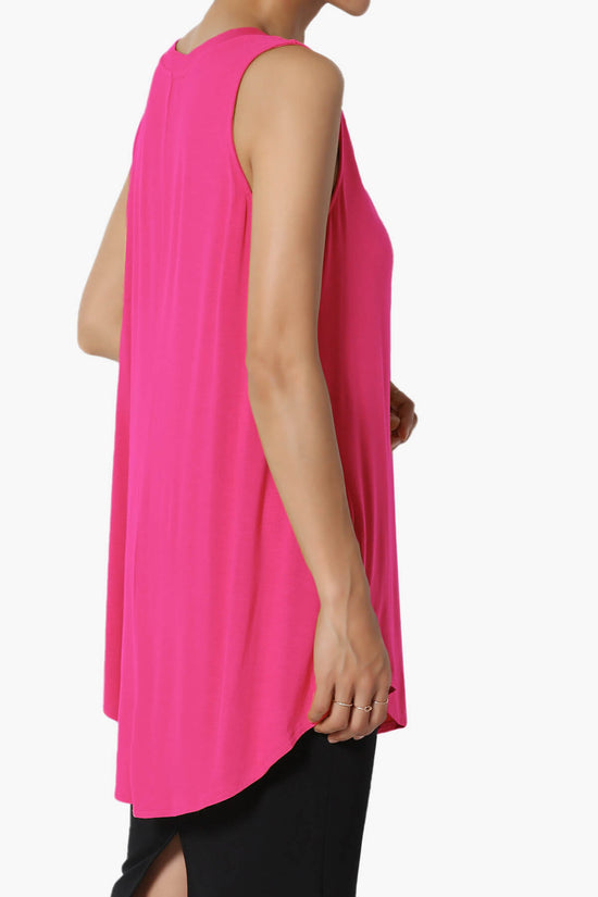 Myles Sleeveless V-Neck Luxe Jersey Top HOT PINK_4