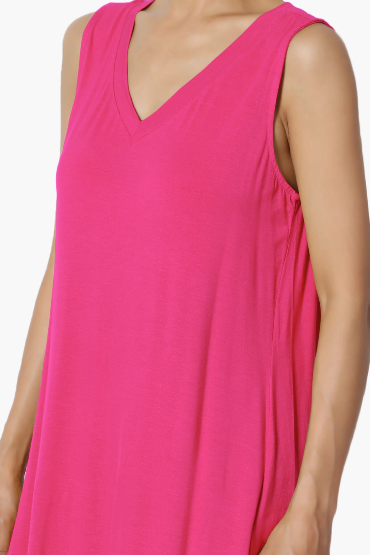 Myles Sleeveless V-Neck Luxe Jersey Top HOT PINK_5