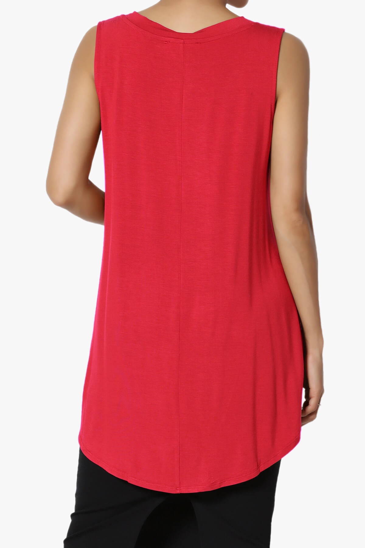 Myles Sleeveless V-Neck Luxe Jersey Top RED_2