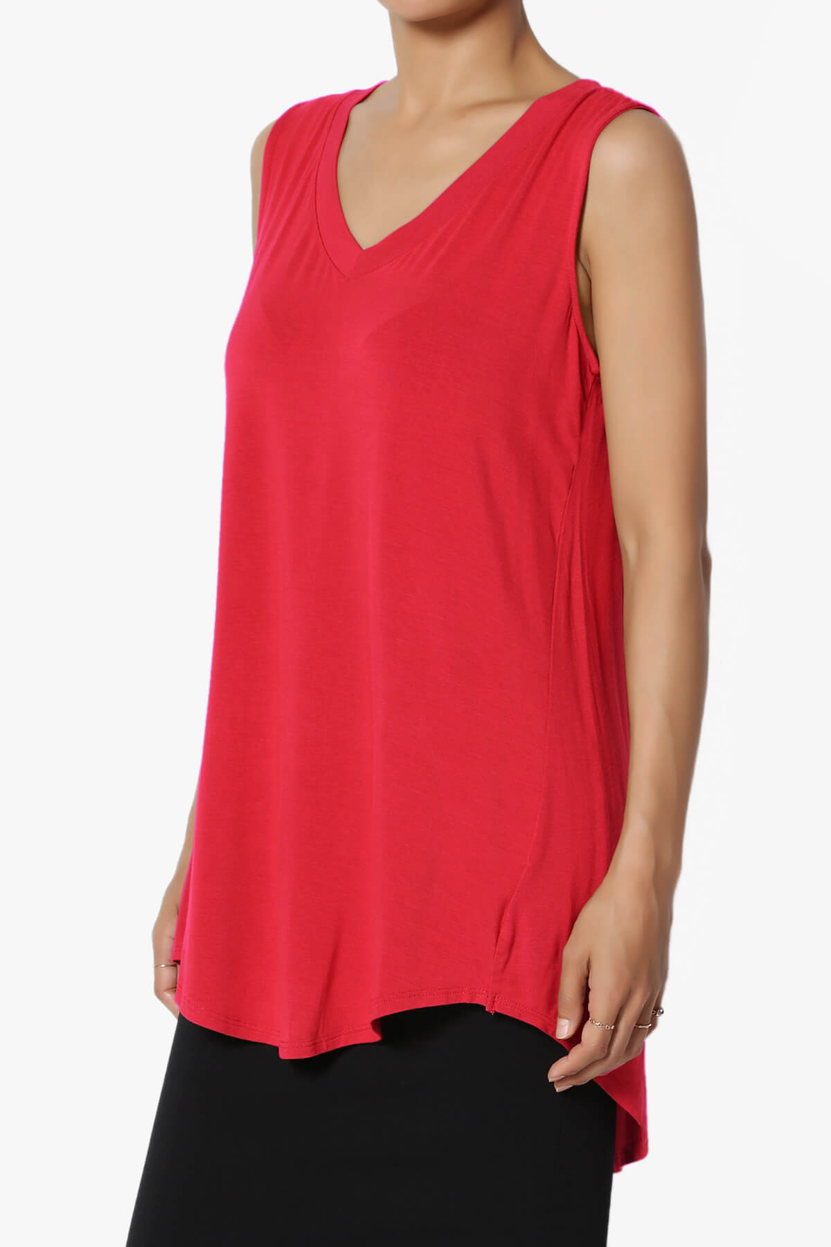 Myles Sleeveless V-Neck Luxe Jersey Top RED_3
